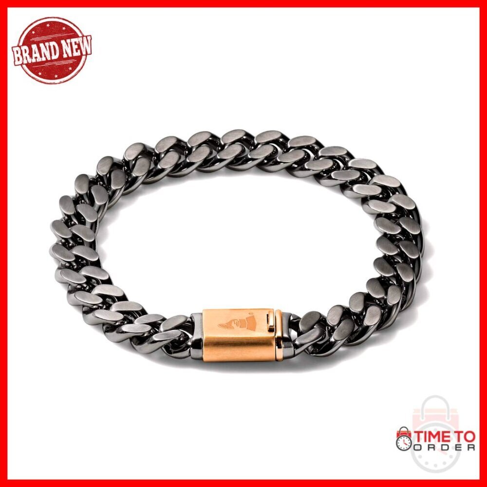 Men's Stainless Steel Chain Link Bracelet Rose Gold Clasp Latin GRAMMY